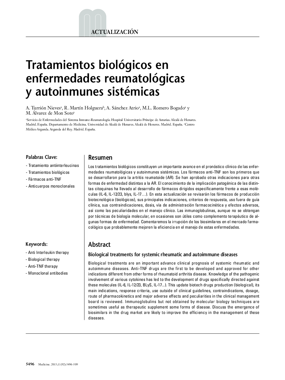 Tratamientos biológicos en enfermedades reumatológicas y autoinmunes sistémicas