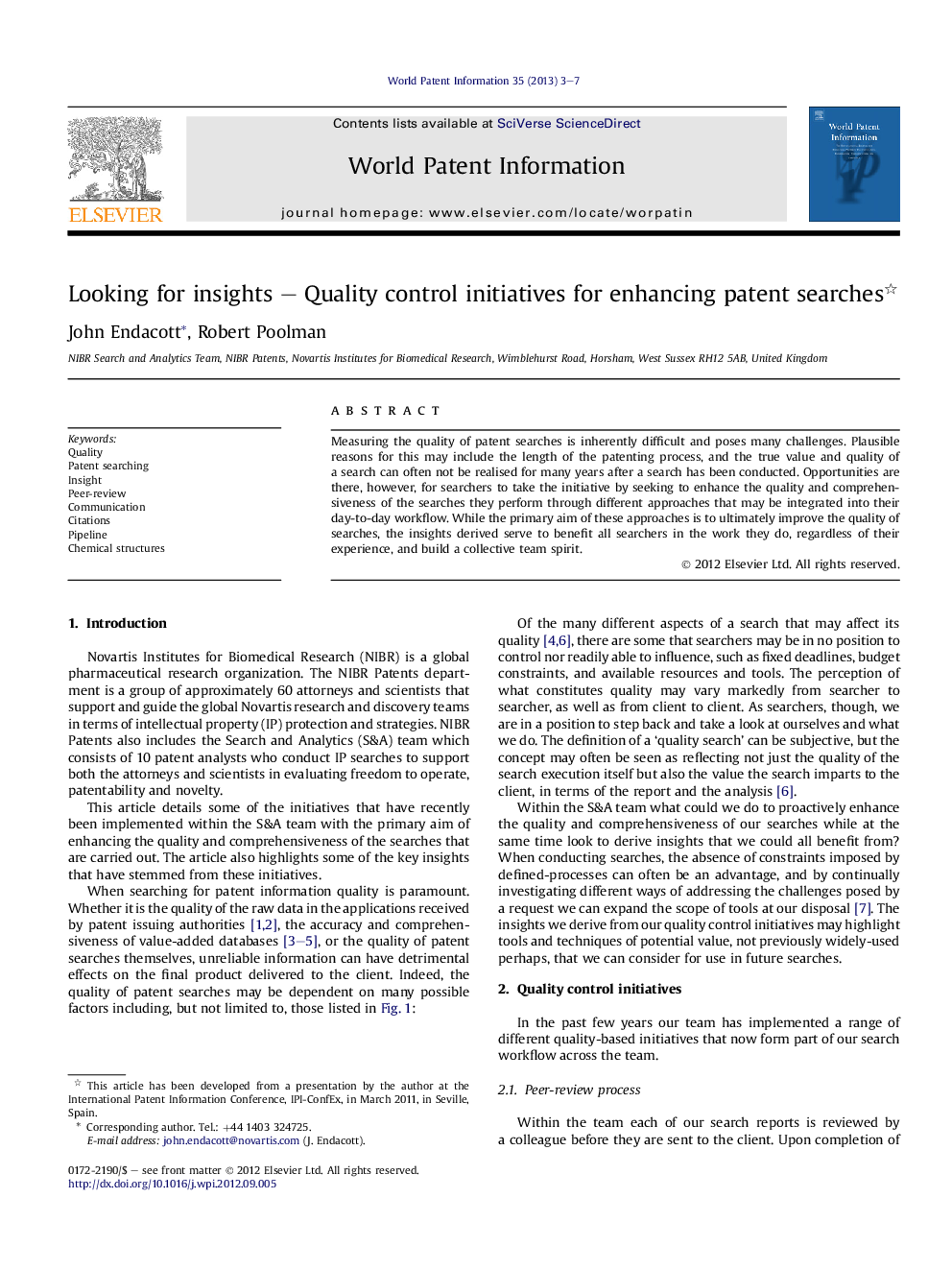 Looking for insights – Quality control initiatives for enhancing patent searches 