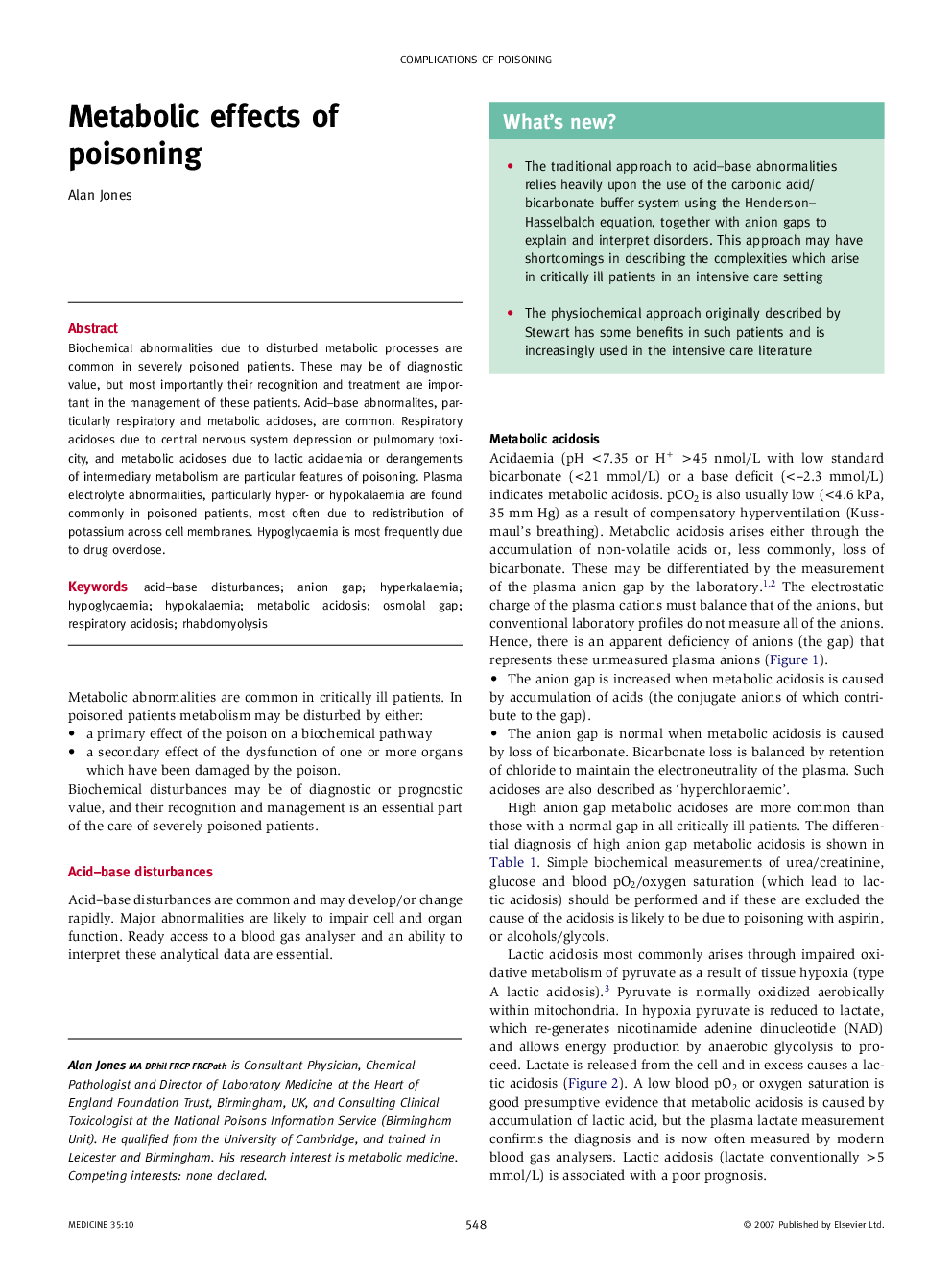 Metabolic effects of poisoning