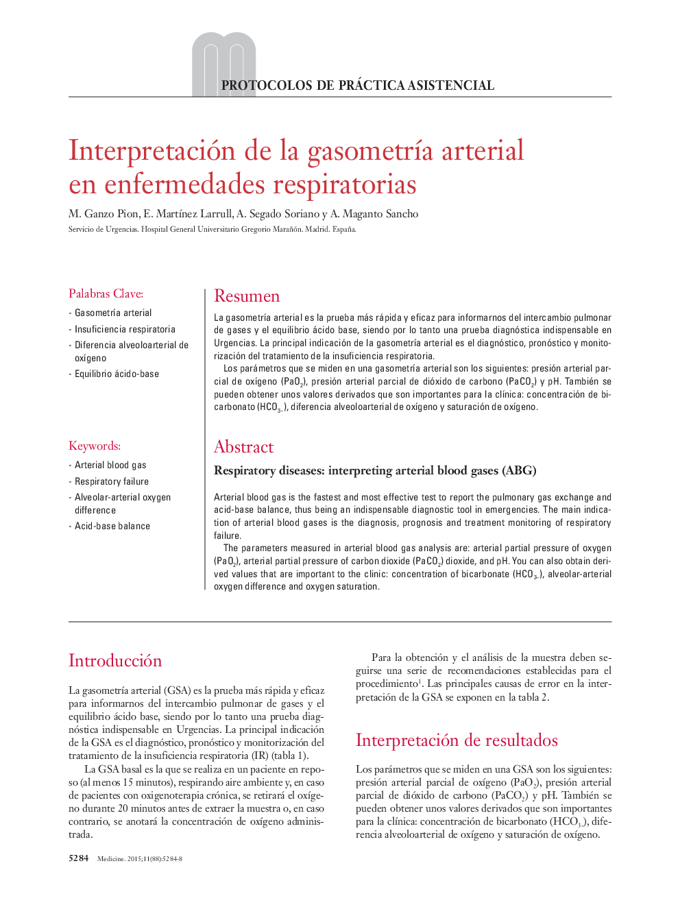 Interpretación de la gasometría arterial en enfermedades respiratorias