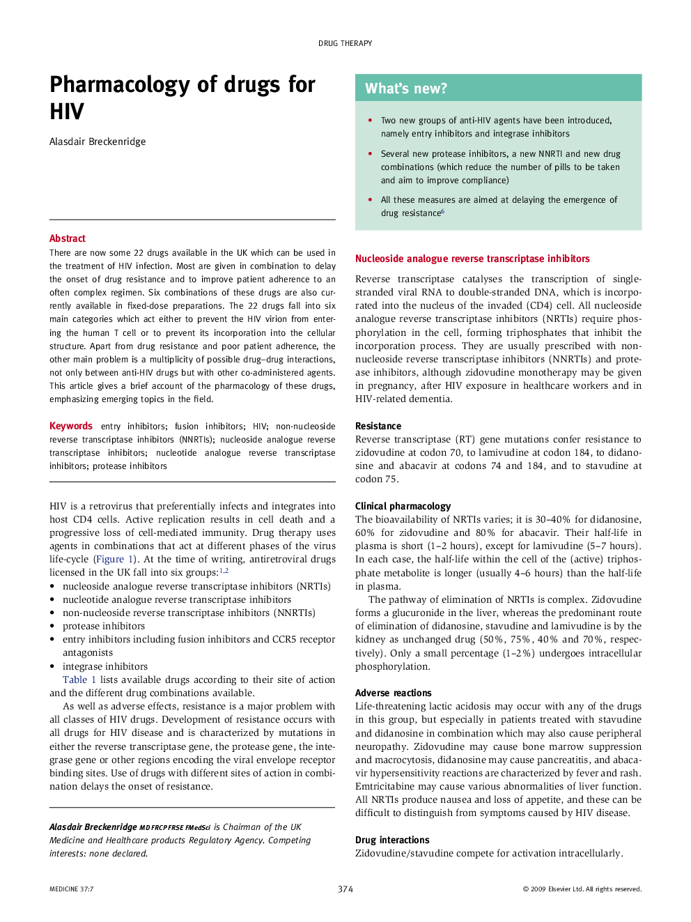 Pharmacology of drugs for HIV