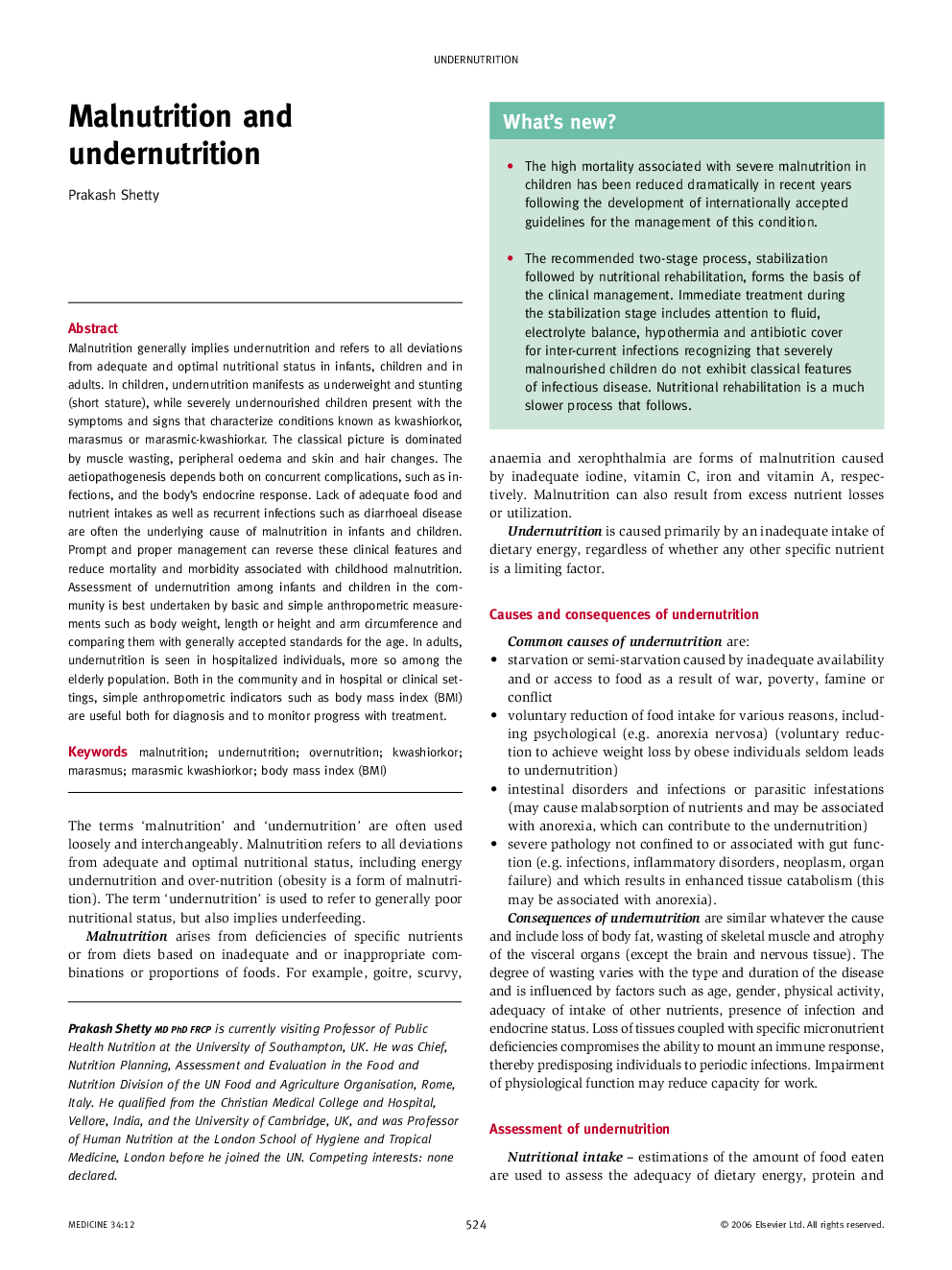 Malnutrition and undernutrition