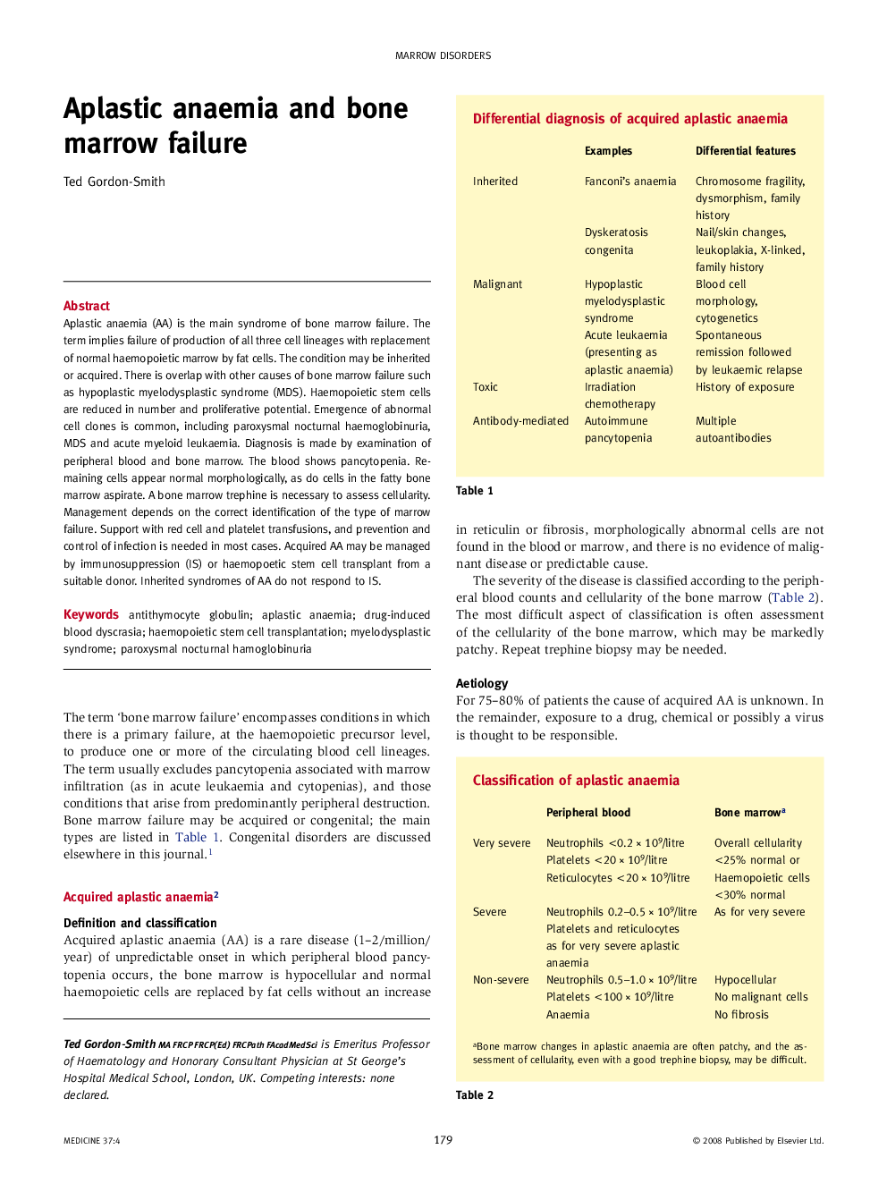 Aplastic anaemia and bone marrow failure