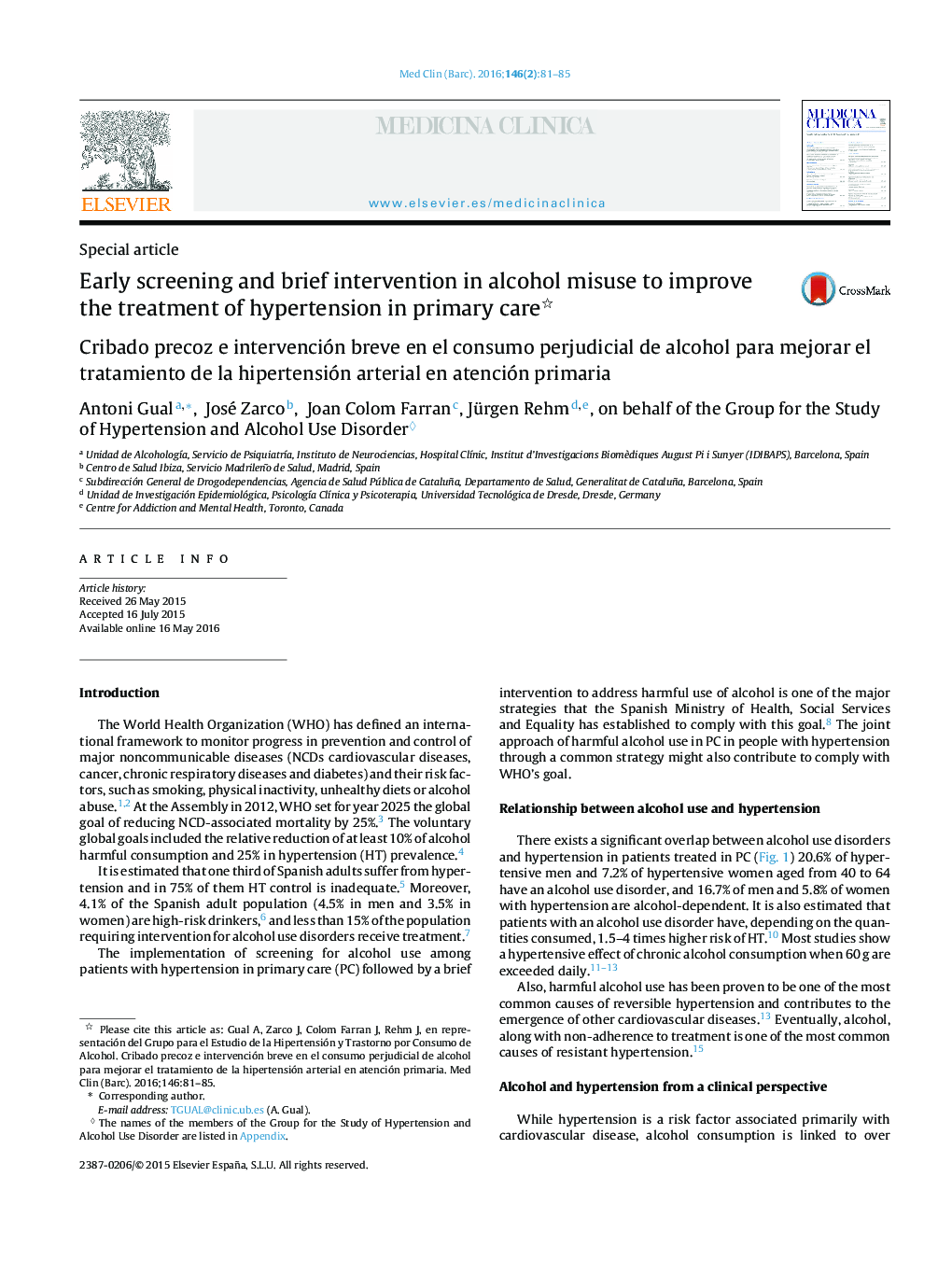 Early screening and brief intervention in alcohol misuse to improve the treatment of hypertension in primary care