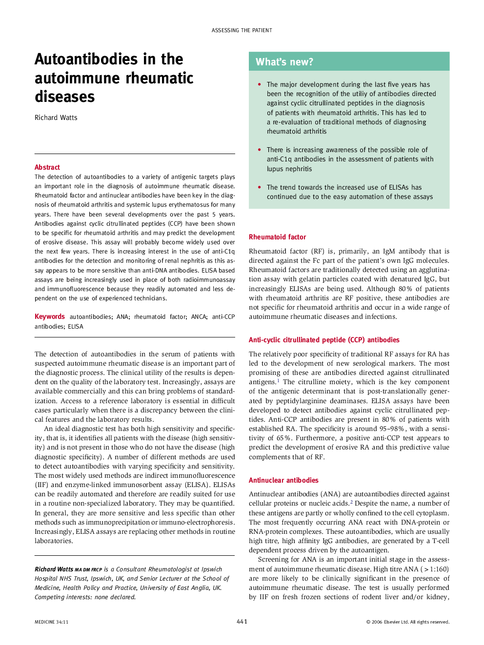 Autoantibodies in the autoimmune rheumatic diseases