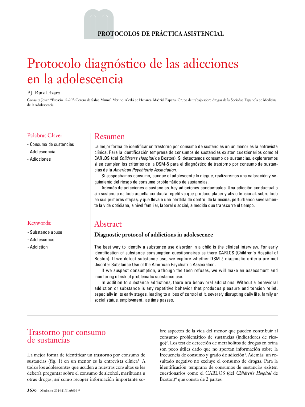 Protocolo diagnóstico de las adicciones en la adolescencia