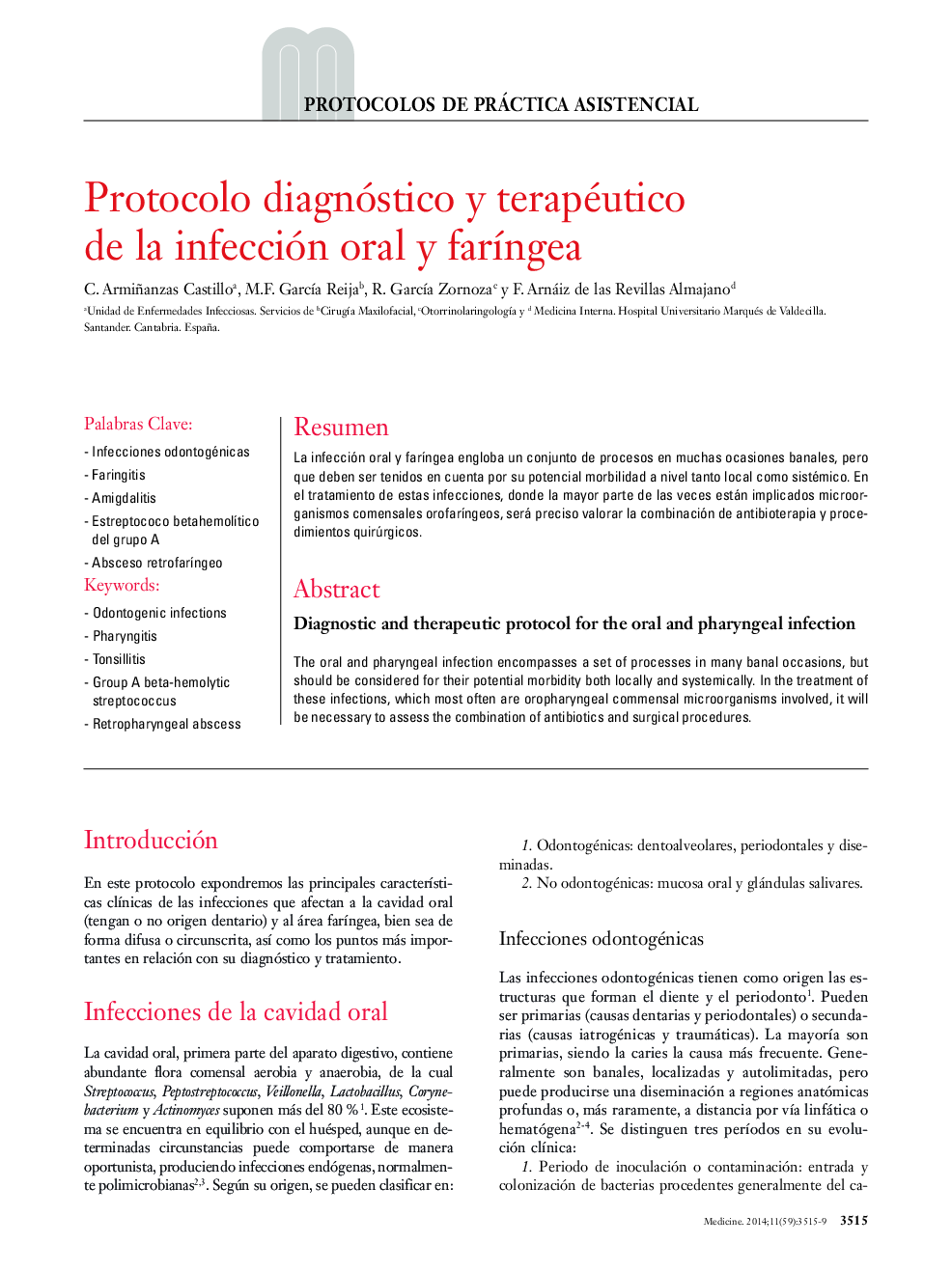 Protocolo diagnóstico y terapéutico de la infección oral y farÃ­ngea