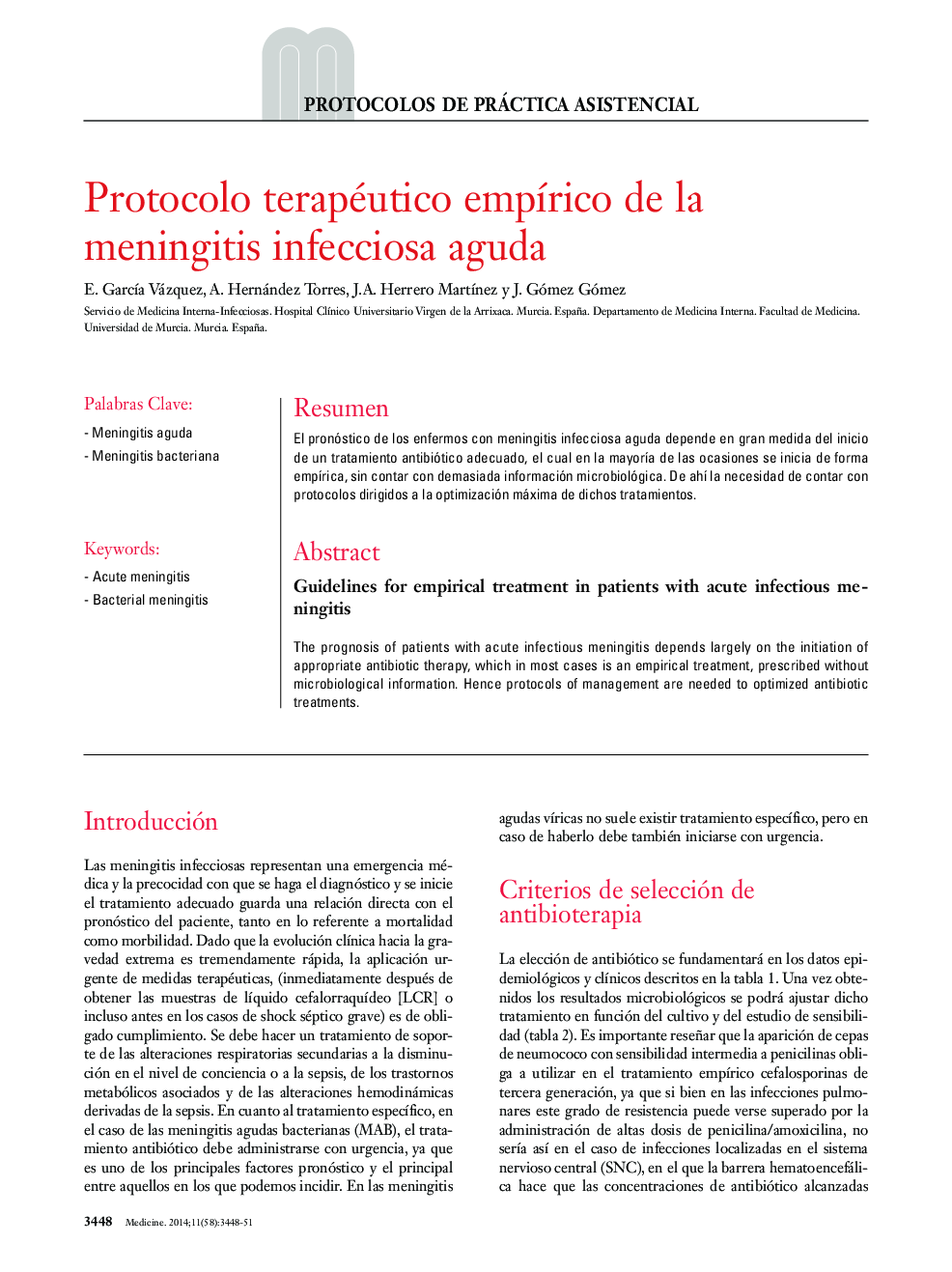 Protocolo terapéutico empÃ­rico de la meningitis infecciosa aguda