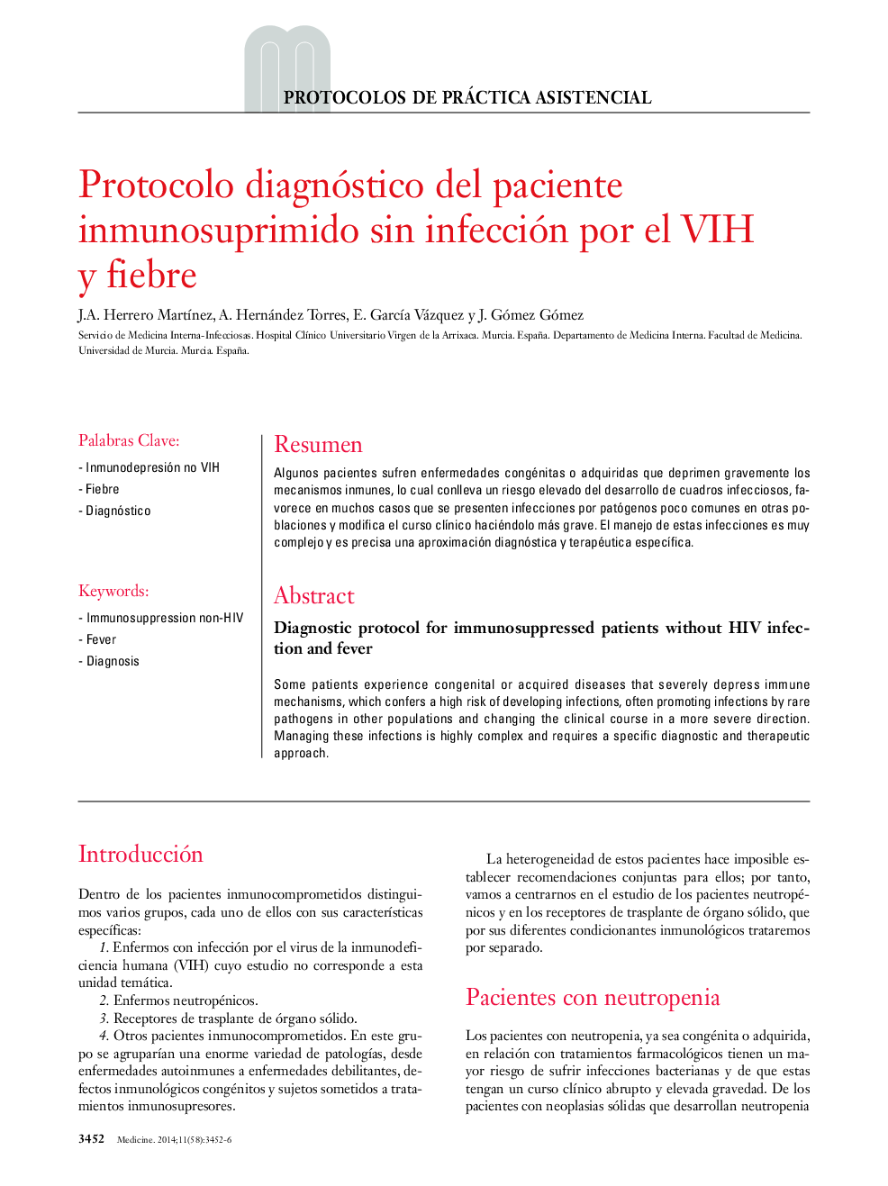 Protocolo diagnóstico del paciente inmunosuprimido sin infección por el VIH y fiebre