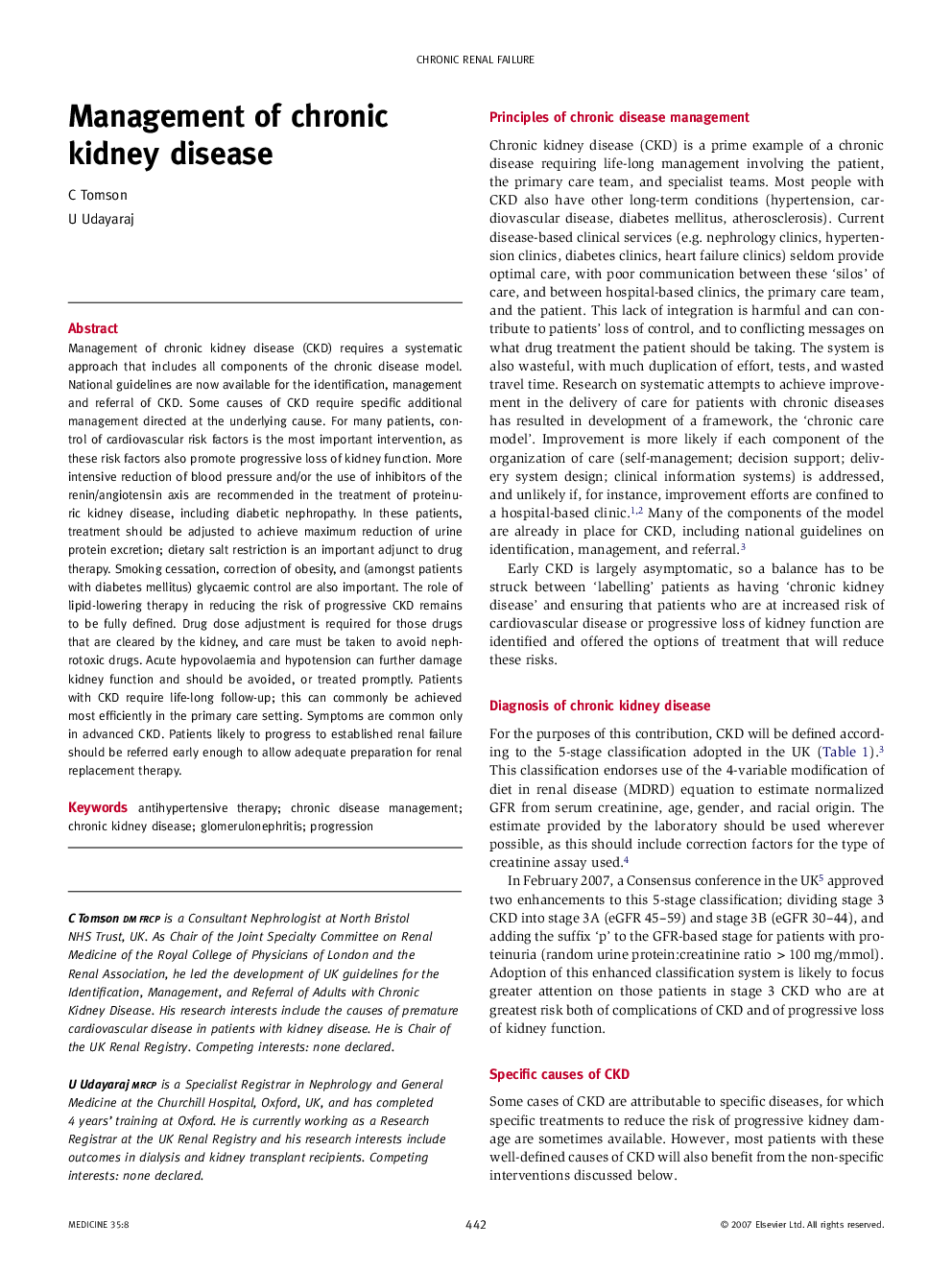 Management of chronic kidney disease