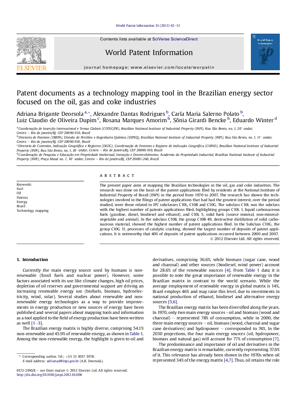 Patent documents as a technology mapping tool in the Brazilian energy sector focused on the oil, gas and coke industries