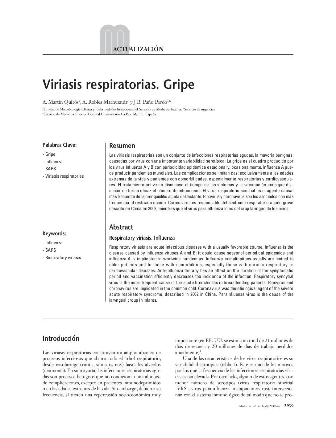 Viriasis respiratorias. Gripe