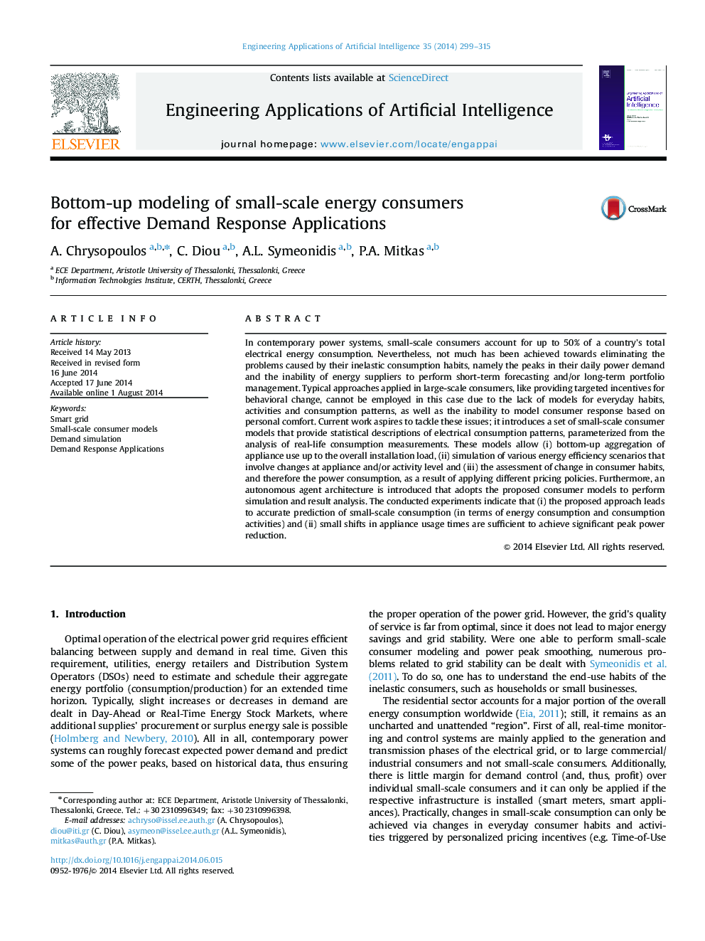 Bottom-up modeling of small-scale energy consumers for effective Demand Response Applications