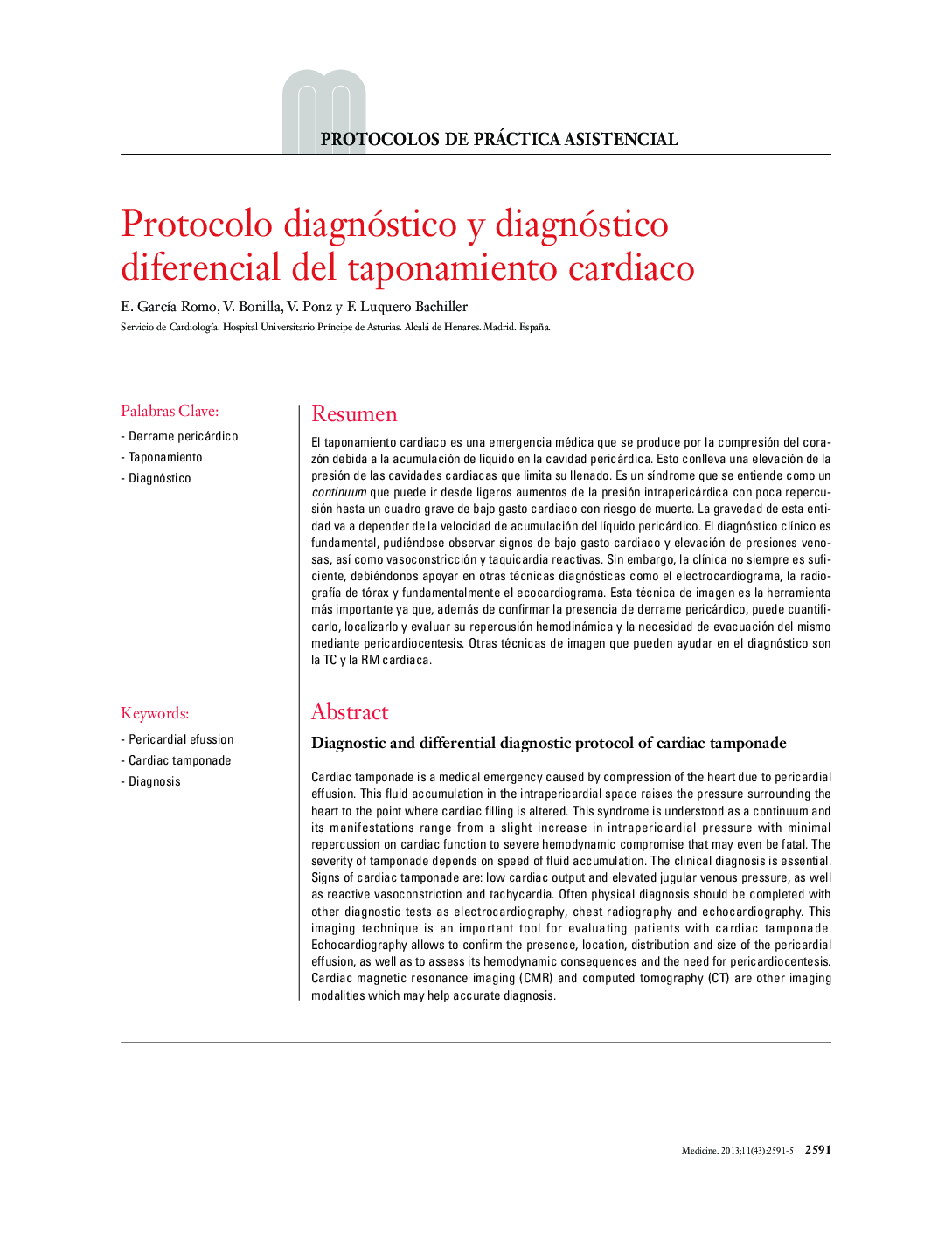 Protocolo diagnóstico y diagnóstico diferencial del taponamiento cardiaco