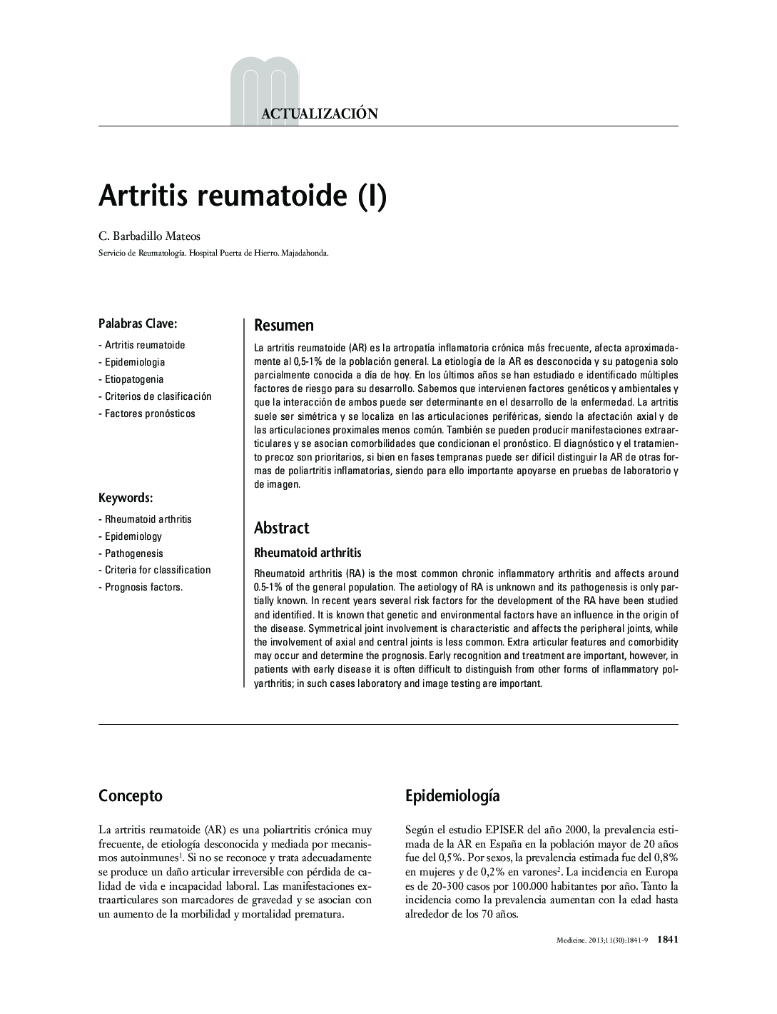 Artritis reumatoide (I)
