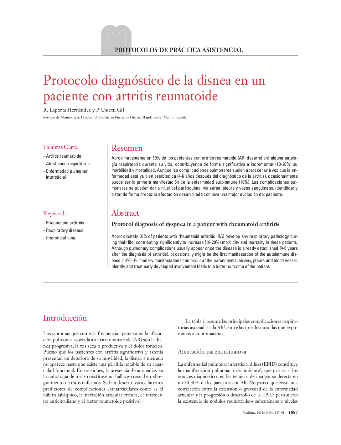 Protocolo diagnóstico de la disnea en un paciente con artritis reumatoide