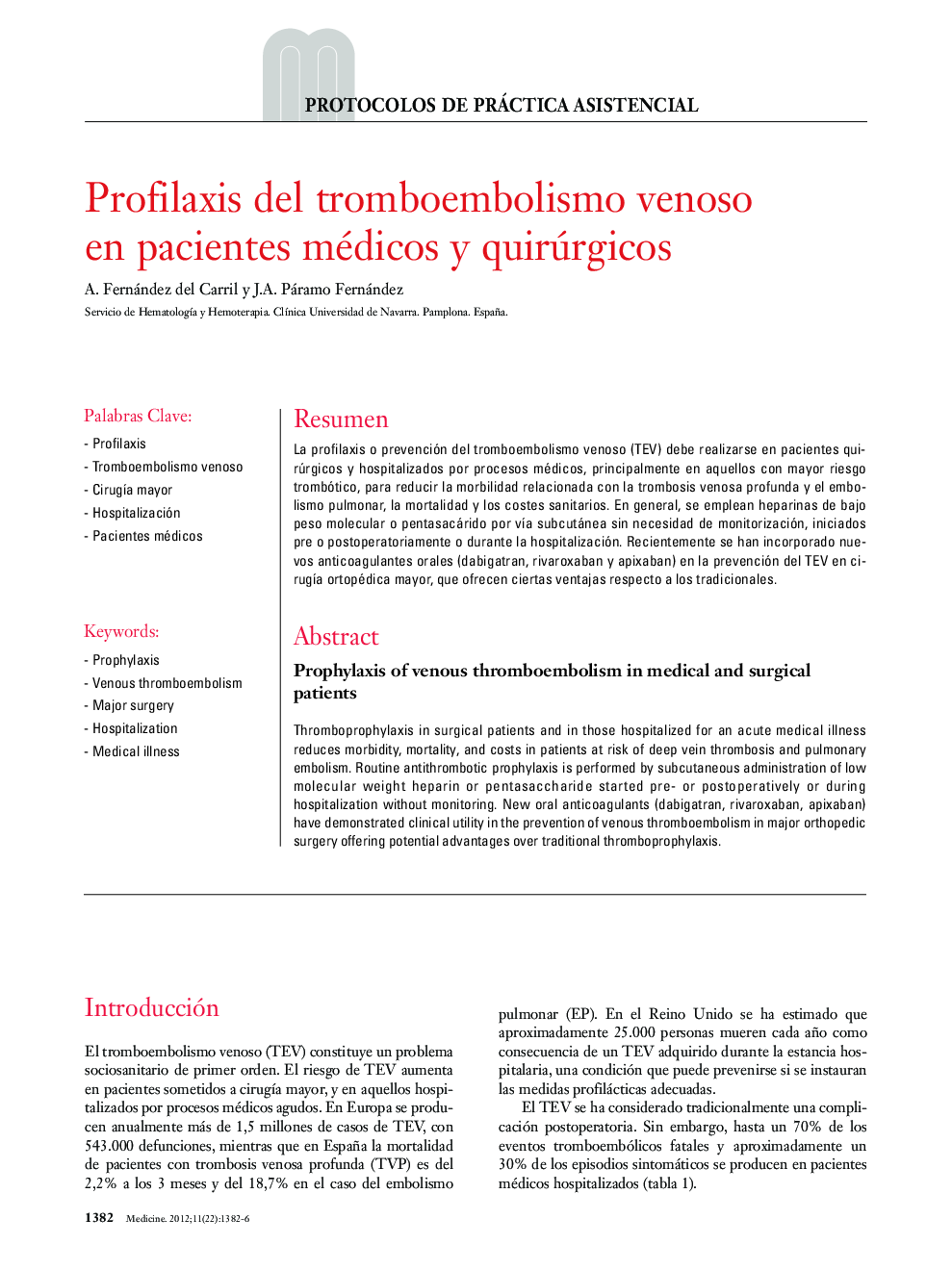 Profilaxis del tromboembolismo venoso en pacientes médicos y quirúrgicos