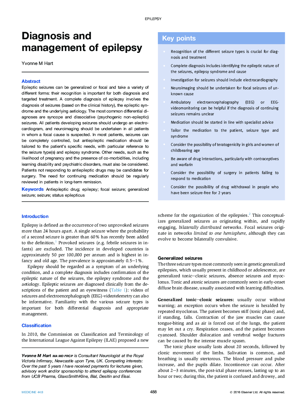 Diagnosis and management of epilepsy