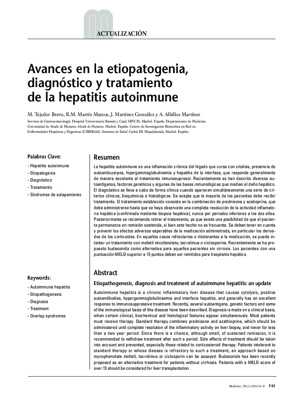 Avances en la etiopatogenia, diagnóstico y tratamiento de la hepatitis autoinmune