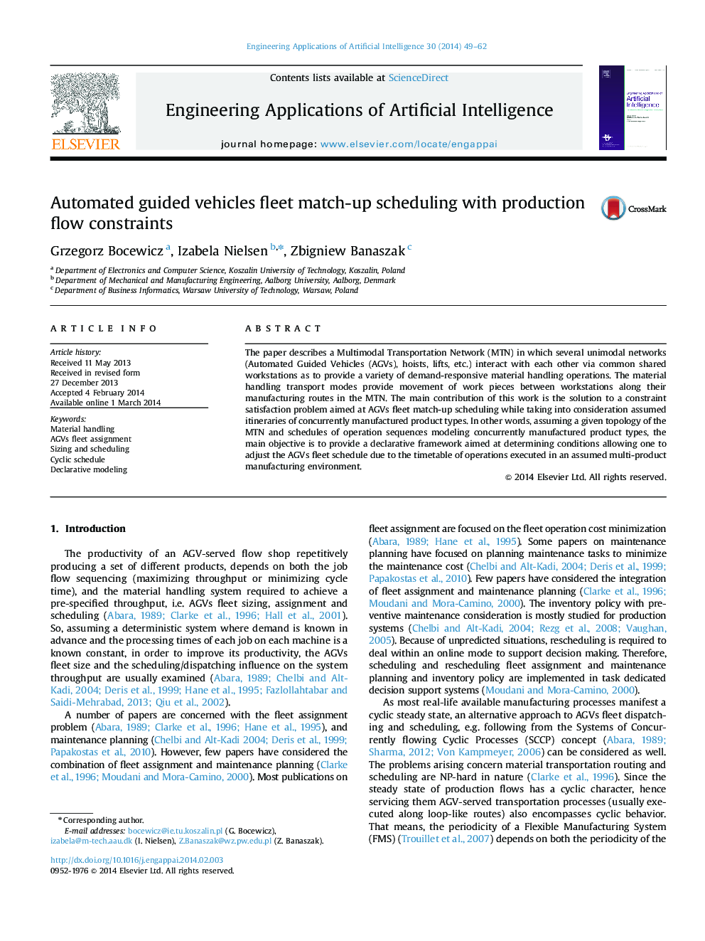 Automated guided vehicles fleet match-up scheduling with production flow constraints