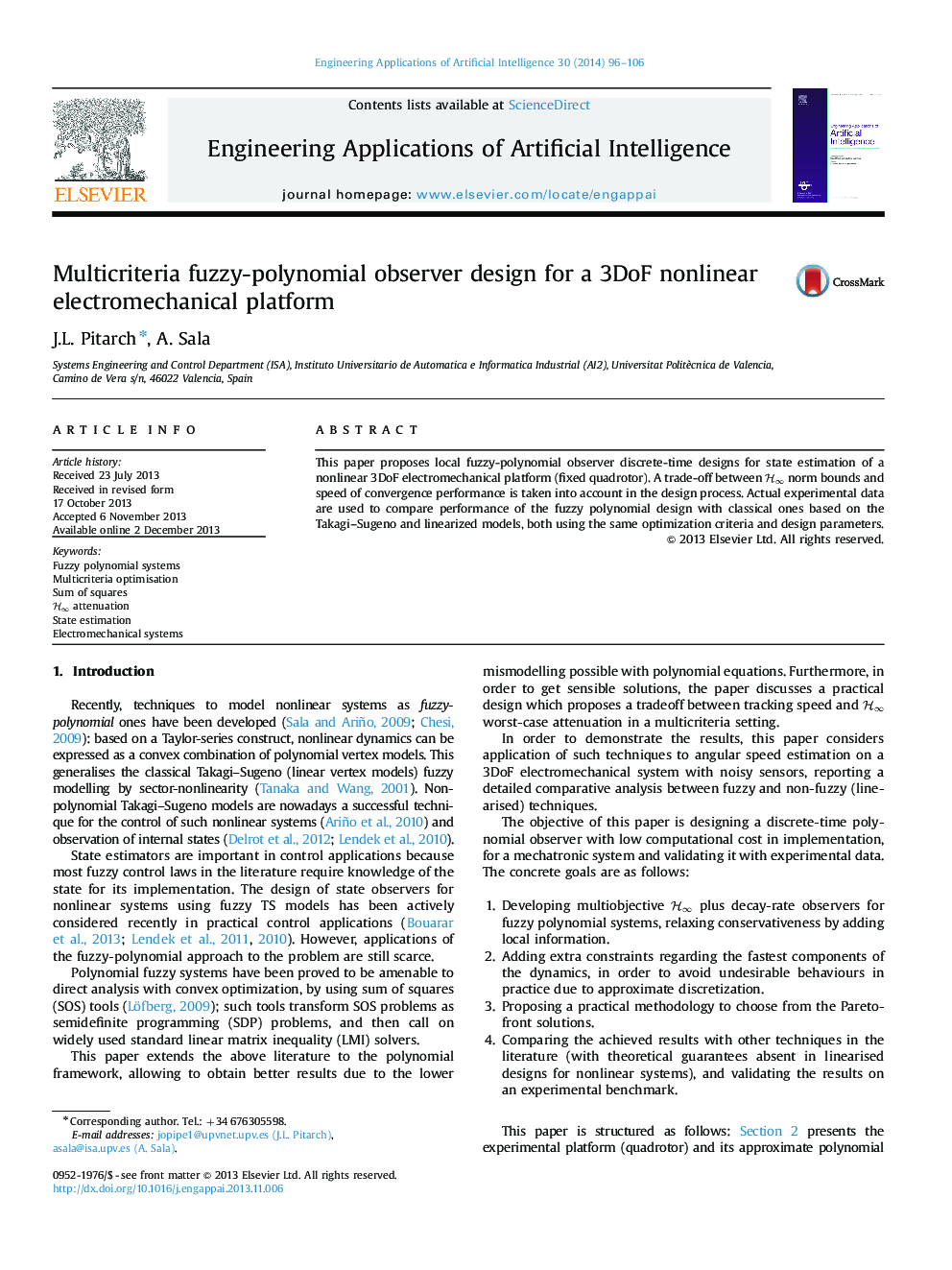 Multicriteria fuzzy-polynomial observer design for a 3DoF nonlinear electromechanical platform