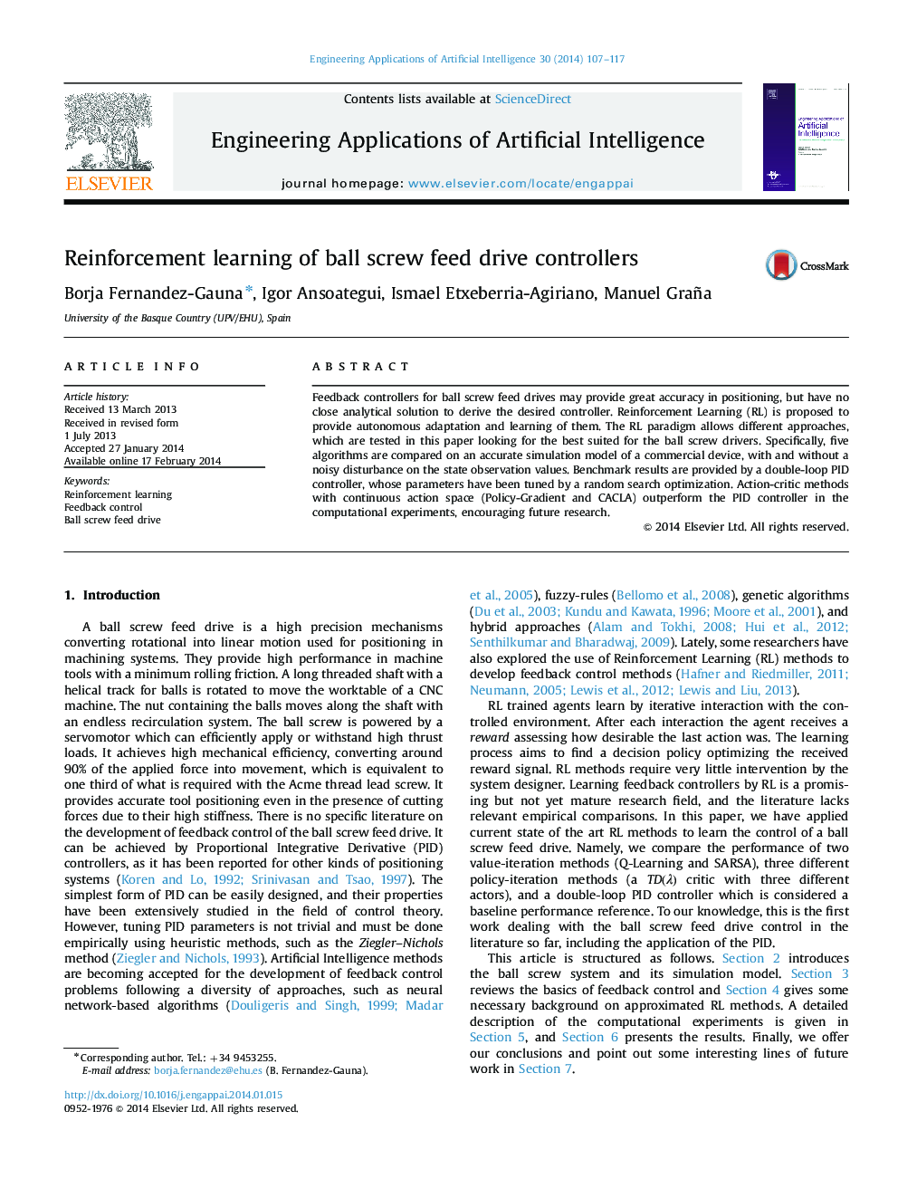 Reinforcement learning of ball screw feed drive controllers