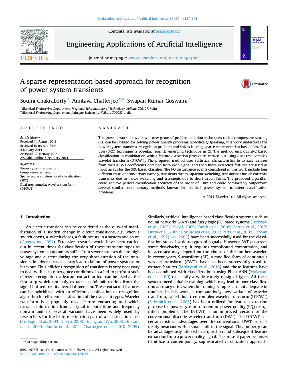 A sparse representation based approach for recognition of power system transients