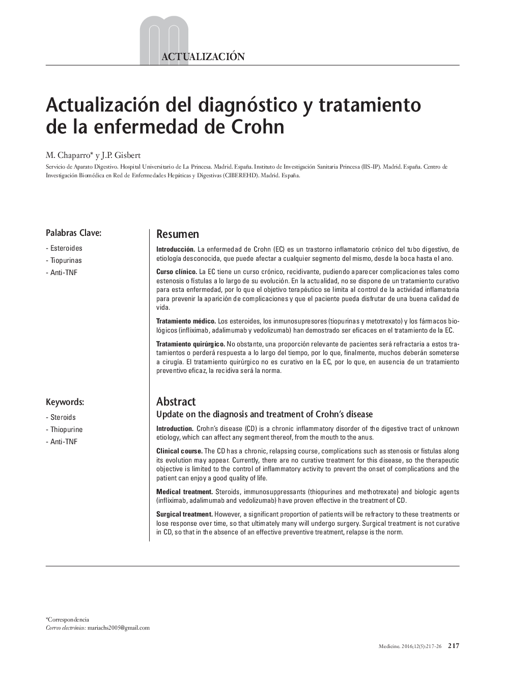 Actualización del diagnóstico y tratamiento de la enfermedad de Crohn