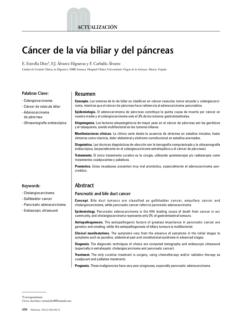 Cáncer de la vía biliar y del páncreas