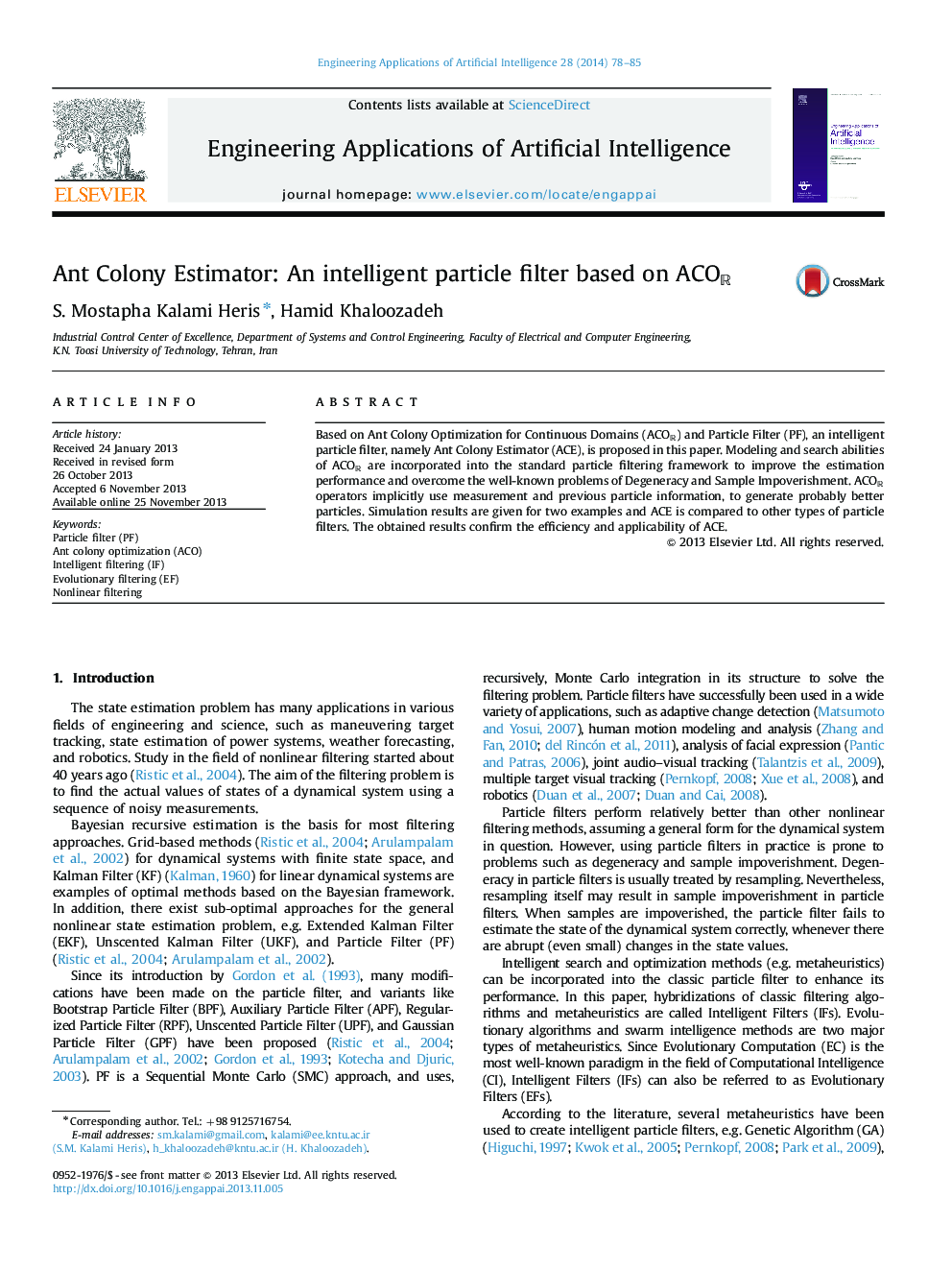 Ant Colony Estimator: An intelligent particle filter based on ACORACOR