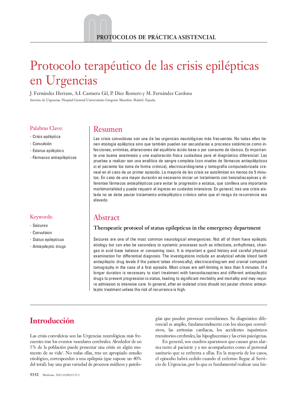 Protocolo terapéutico de las crisis epilépticas en Urgencias