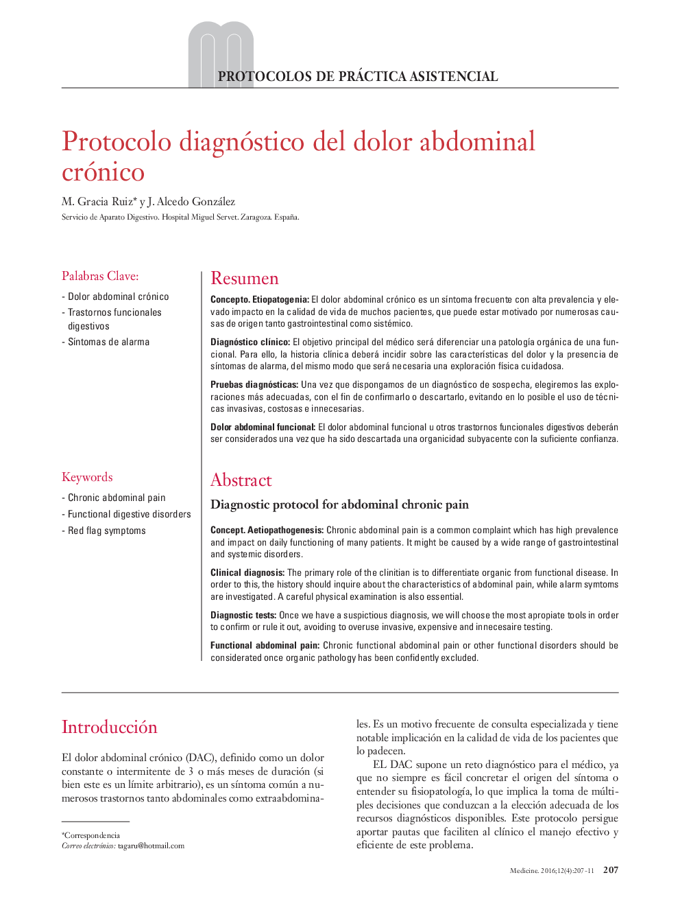 Protocolo diagnóstico del dolor abdominal crónico