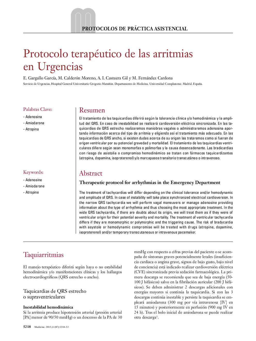 Protocolo terapéutico de las arritmias en Urgencias