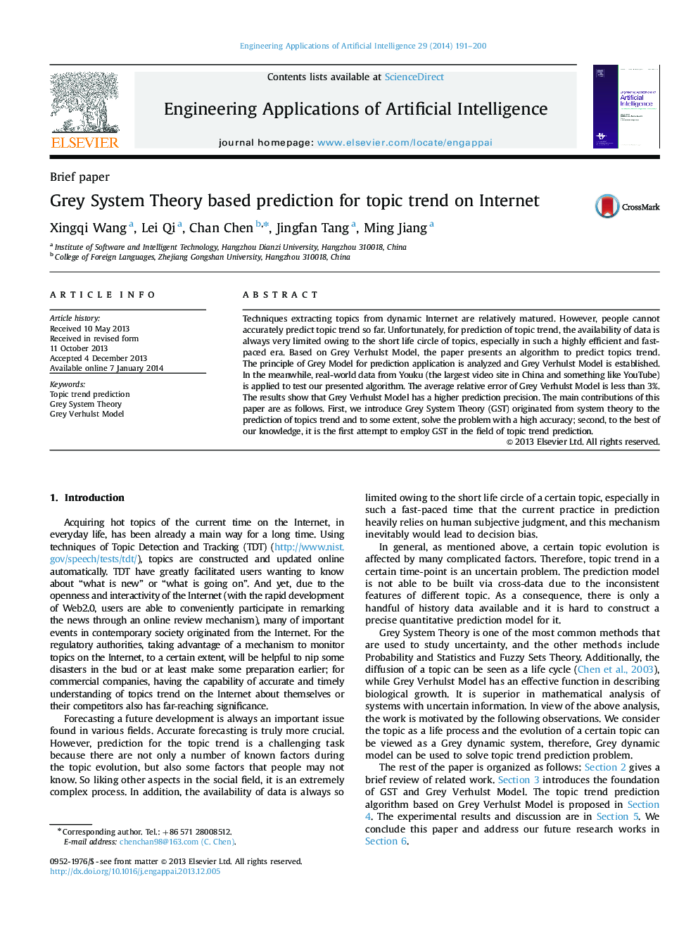 Grey System Theory based prediction for topic trend on Internet