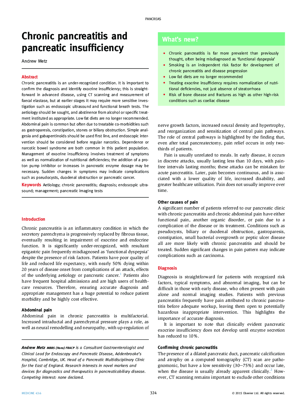 Chronic pancreatitis and pancreatic insufficiency