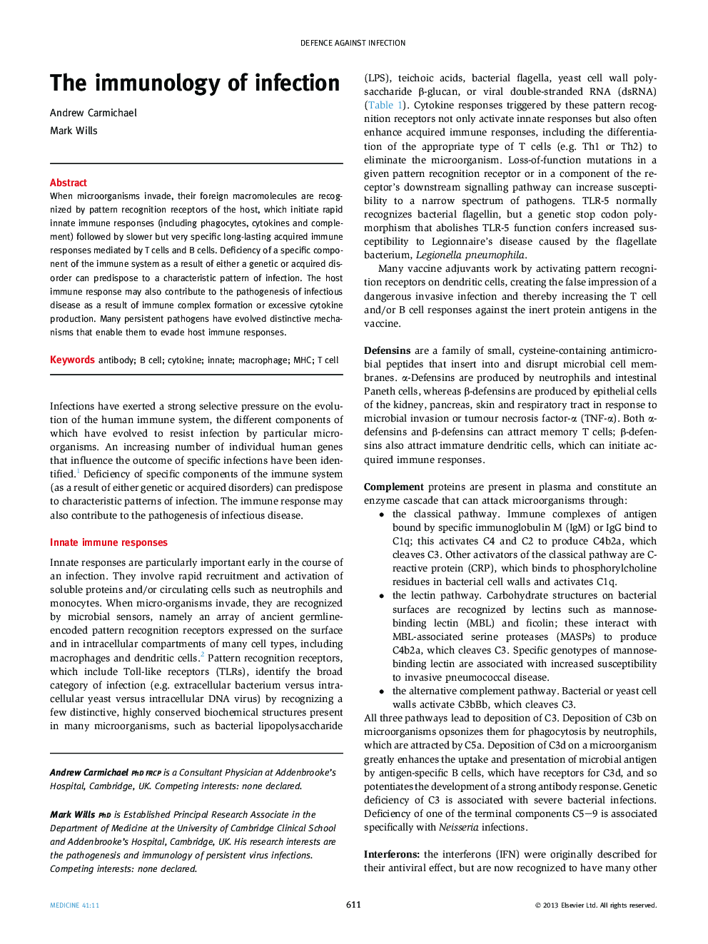 The immunology of infection