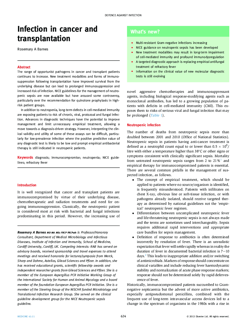 Infection in cancer and transplantation