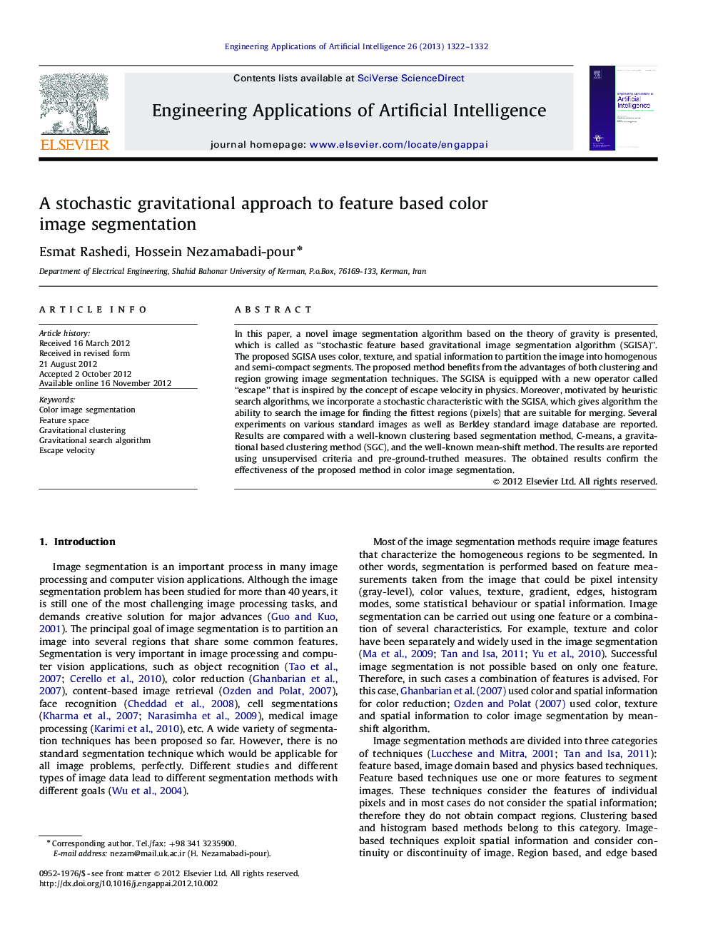 A stochastic gravitational approach to feature based color image segmentation