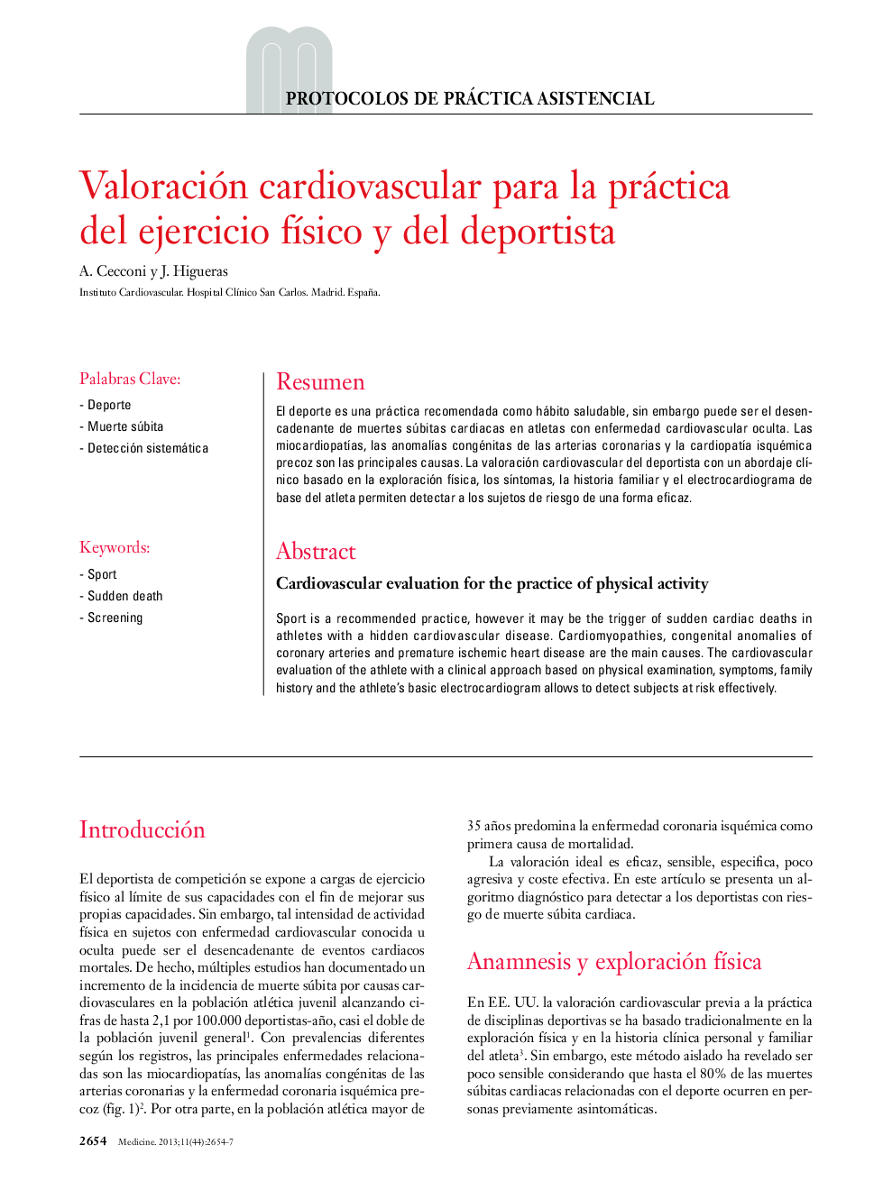 Valoración cardiovascular para la práctica del ejercicio físico y del deportista