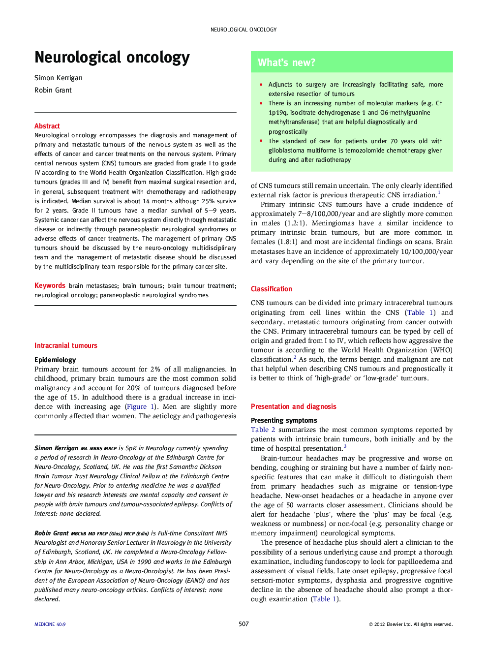 Neurological oncology