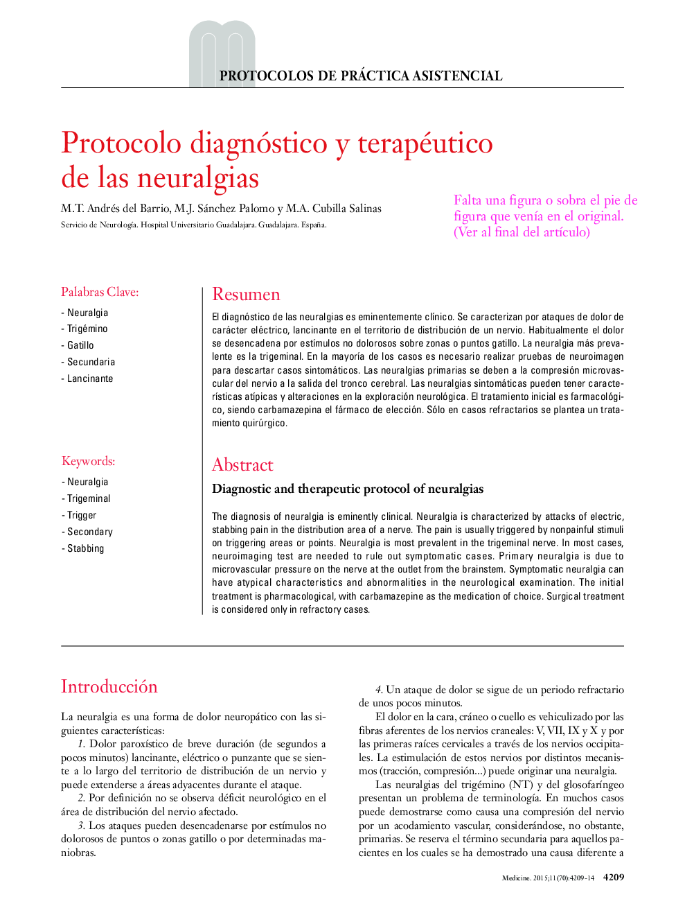 Protocolo diagnóstico y terapéutico de las neuralgias 