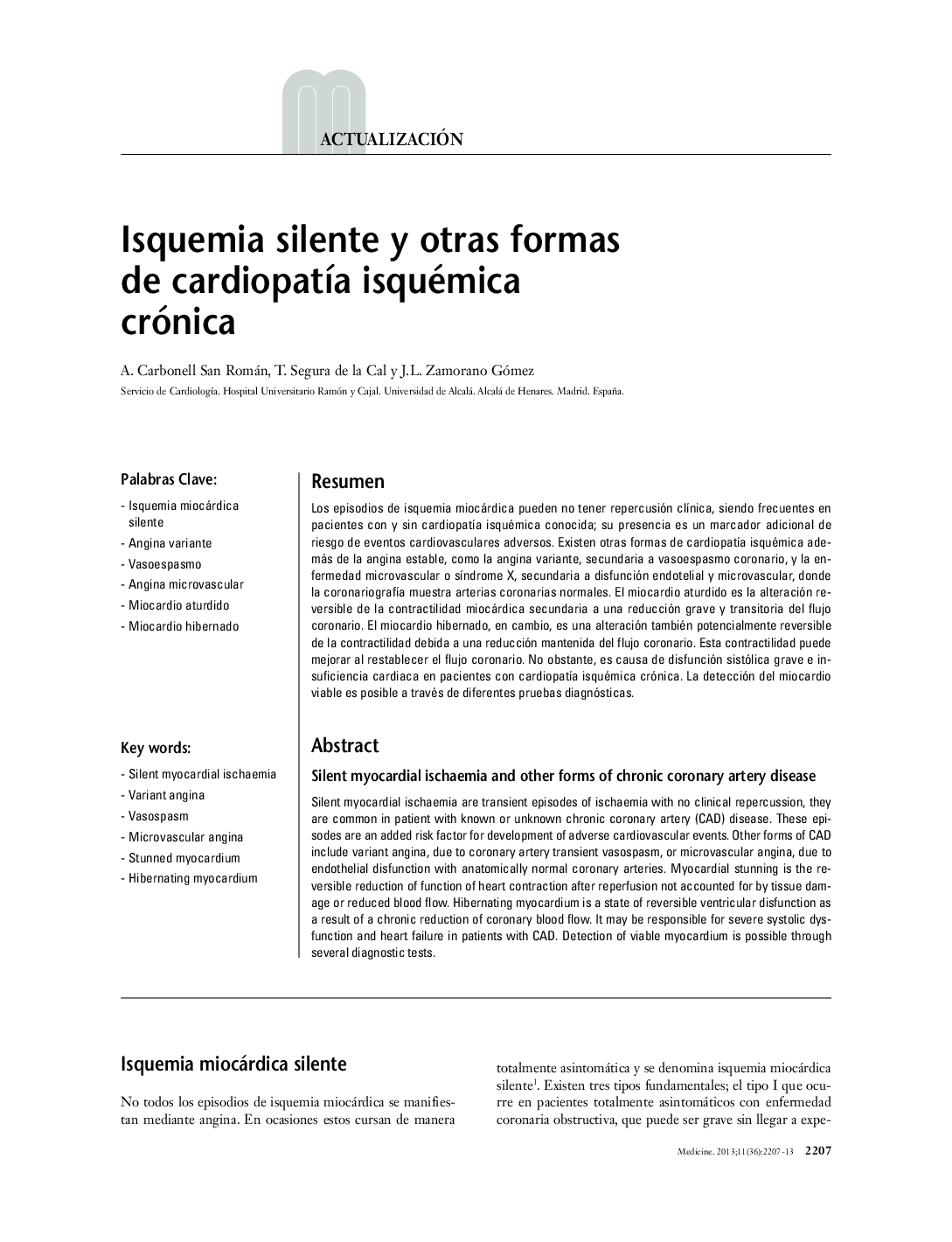 Isquemia silente y otras formas de cardiopatÃ­a isquémica crónica