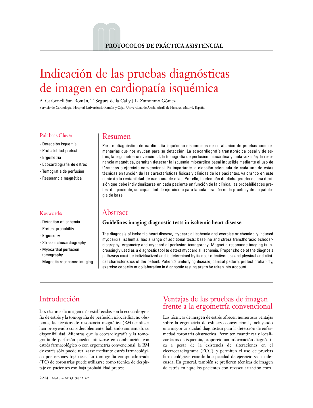 Indicación de las pruebas diagnósticas de imagen en cardiopatía isquémica