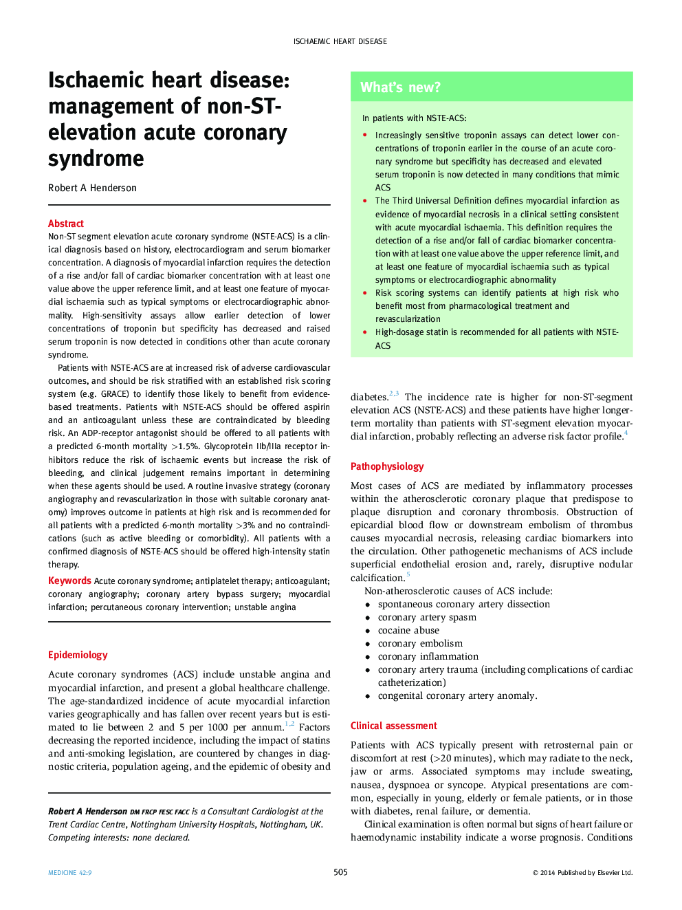 Ischaemic heart disease: management of non-ST-elevation acute coronary syndrome