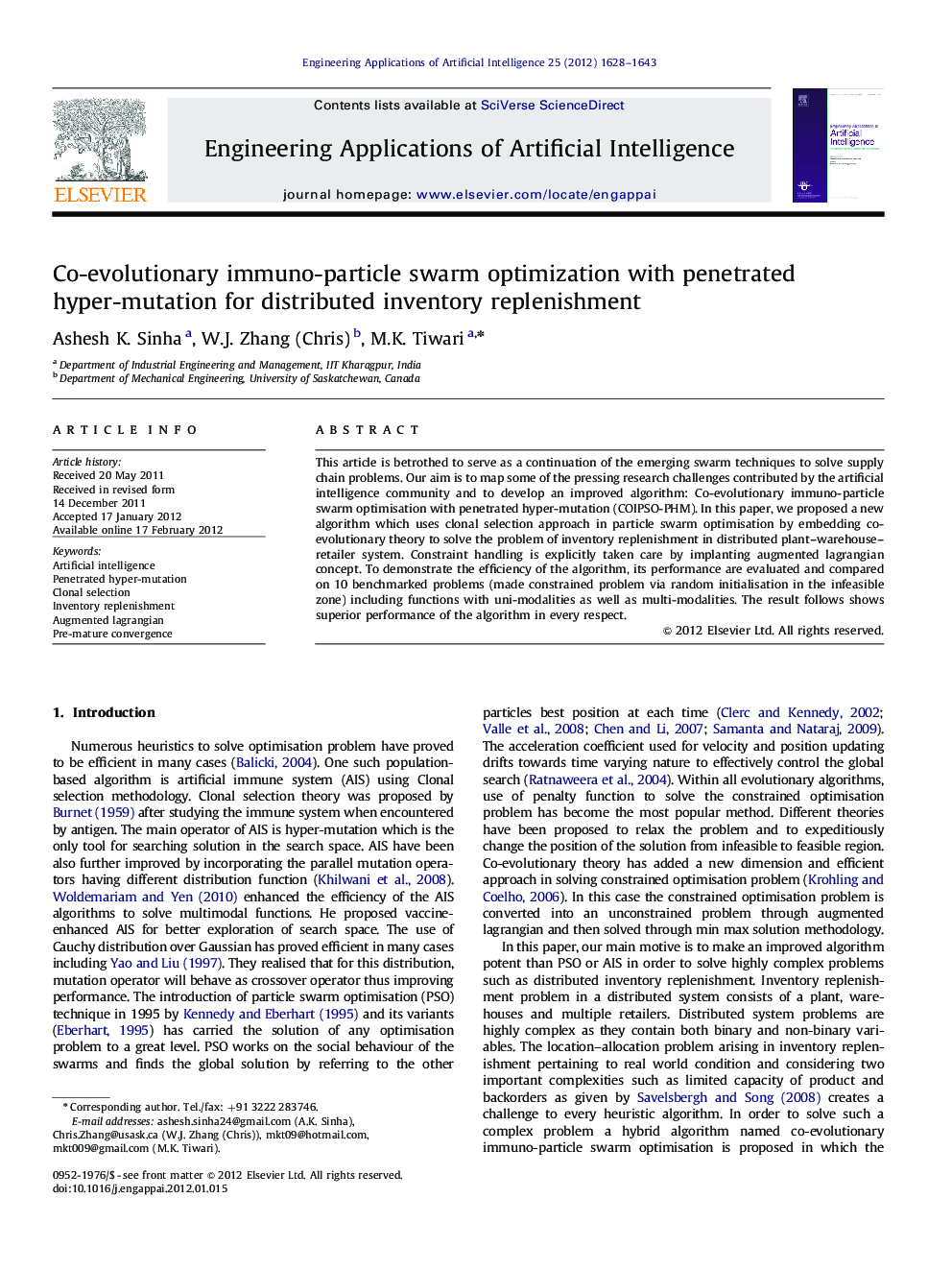 Co-evolutionary immuno-particle swarm optimization with penetrated hyper-mutation for distributed inventory replenishment