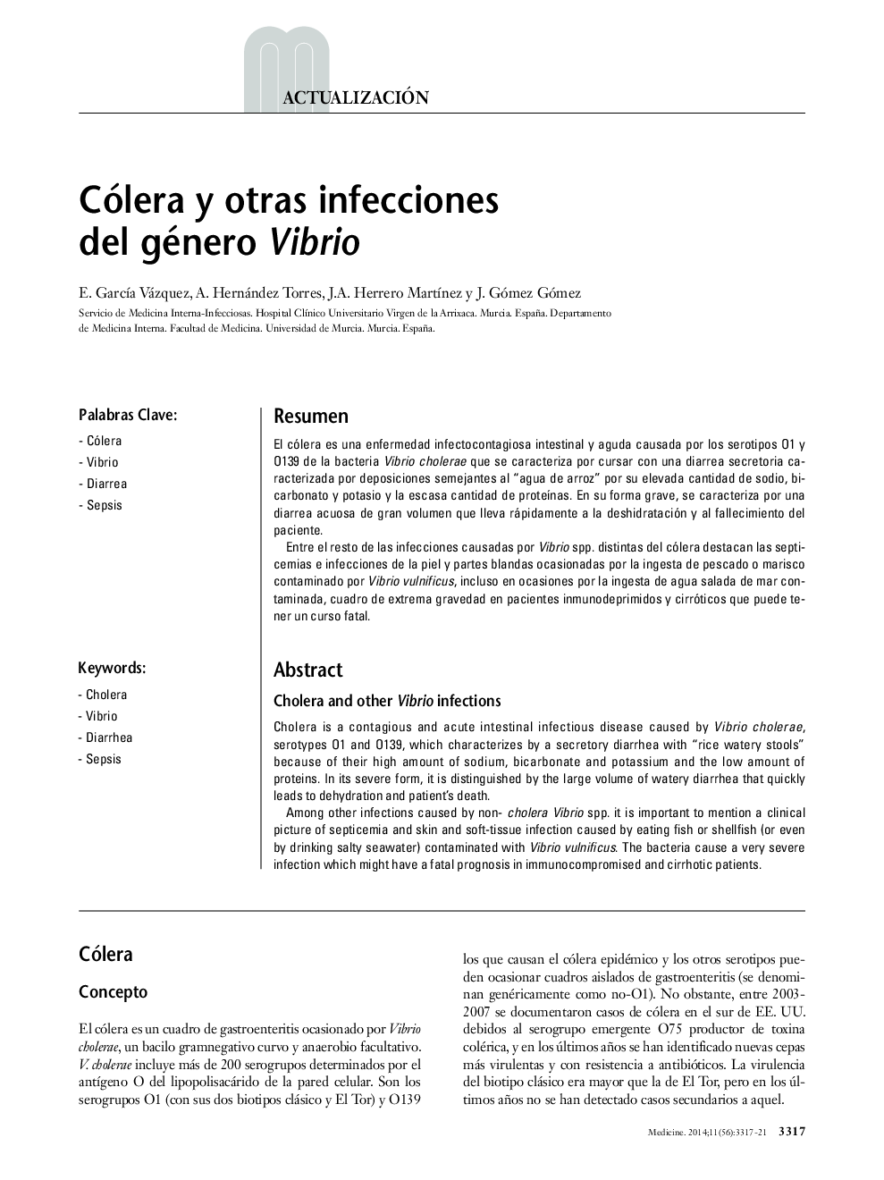 Cólera y otras infecciones del género Vibrio