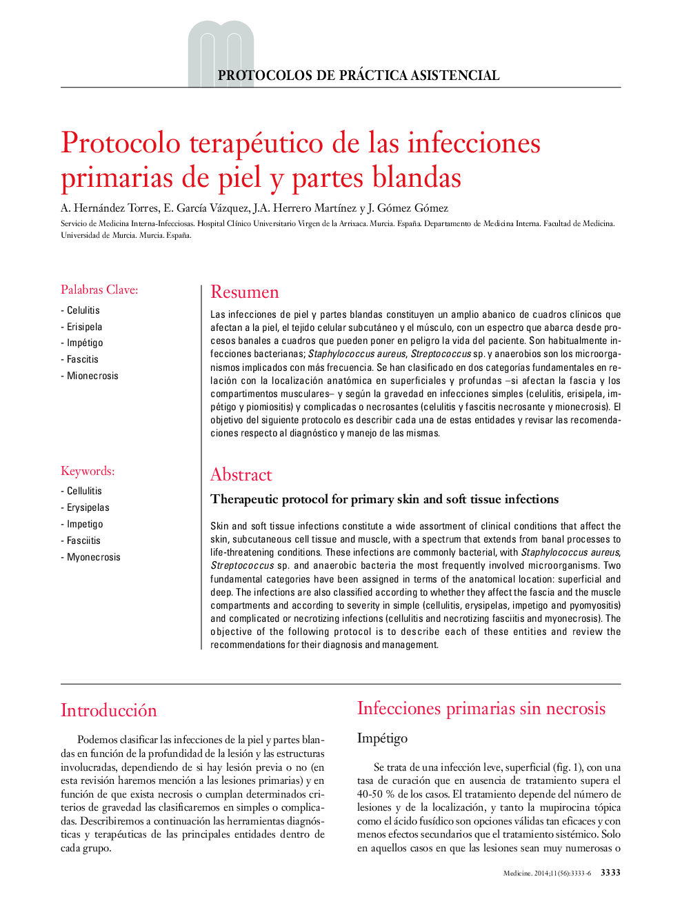 Protocolo terapéutico de las infecciones primarias de piel y partes blandas