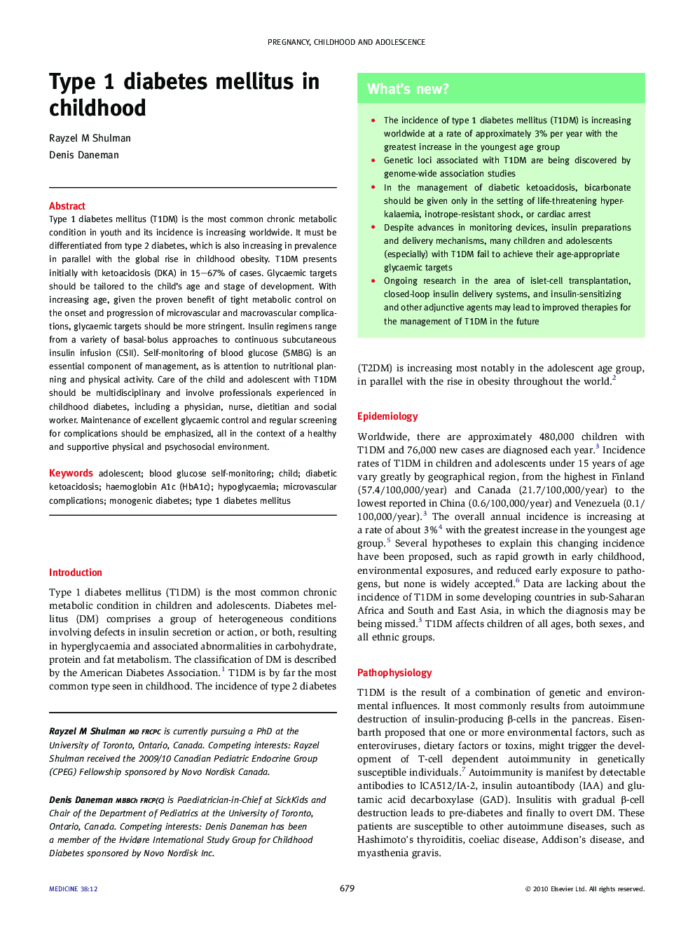 Type 1 diabetes mellitus in childhood