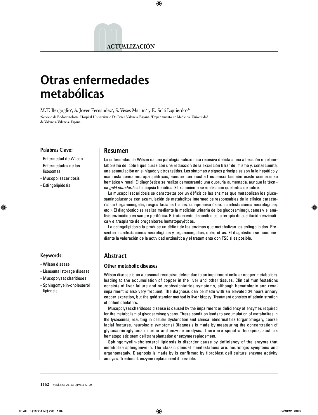 عکس صفحه اول مقاله: Otras enfermedades metabólicas Otras enfermedades metabólicas