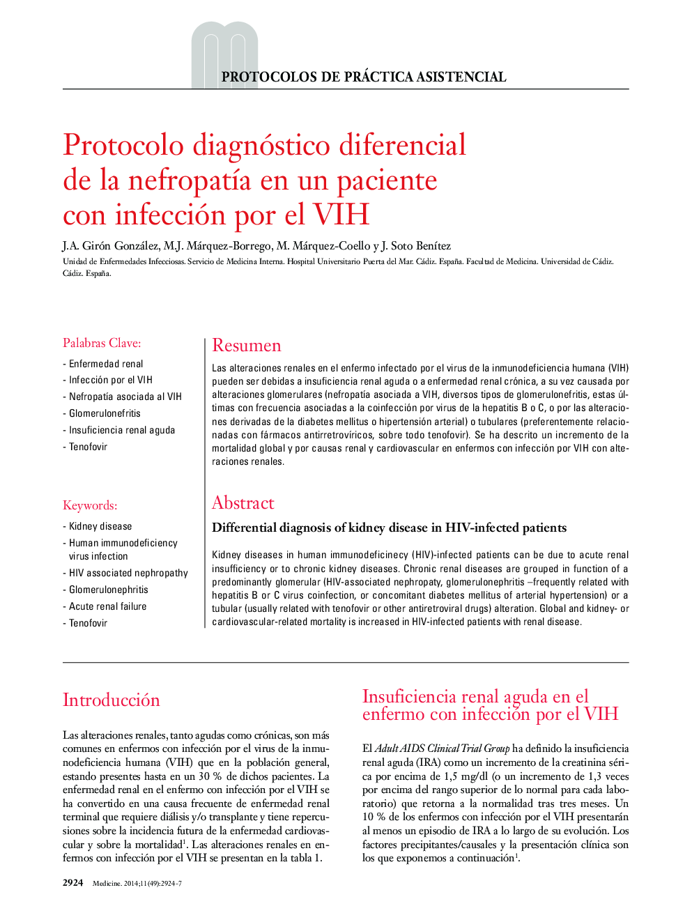 Protocolo diagnóstico diferencial de la nefropatía en un paciente con infección por el VIH